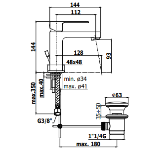 Scheda tecnica Lavabo Elle effe paffoni